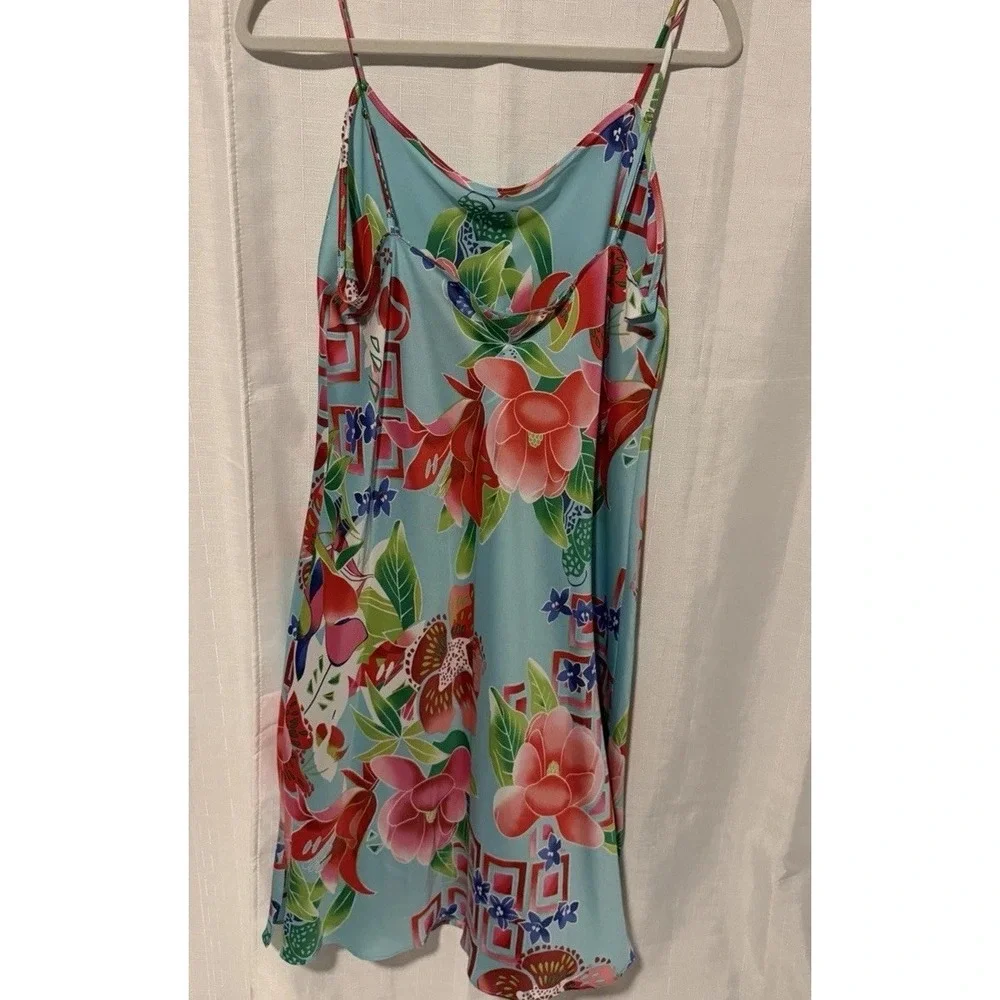 Natori Star Blossom L Robe & Gown Set Silky Floral Kimono Luxury Lounge Resort